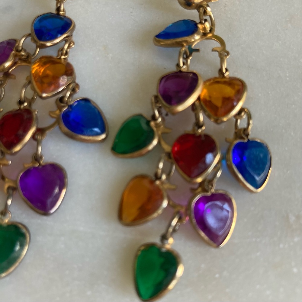 90’s Multi Colored Heart Gem Earrings - Picture 5 of 5